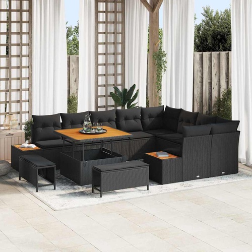 Garden Sofa Set with Cushion with Storage Black Poly rattan