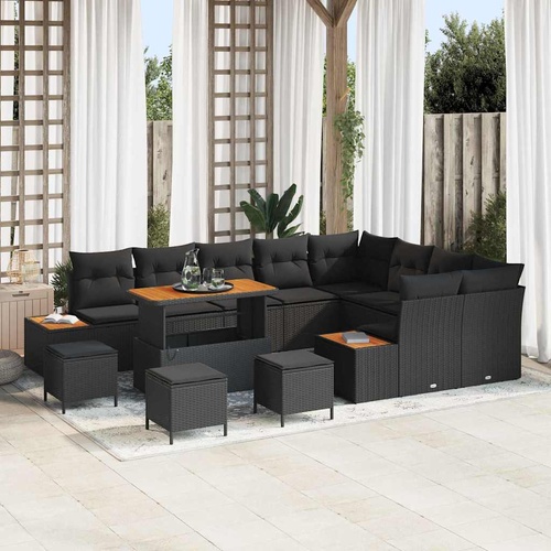 Garden Sofa Set with Cushion with Storage Black Poly rattan
