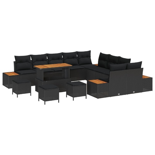 Garden Sofa Set with Cushion 14 pcs Black Poly rattan