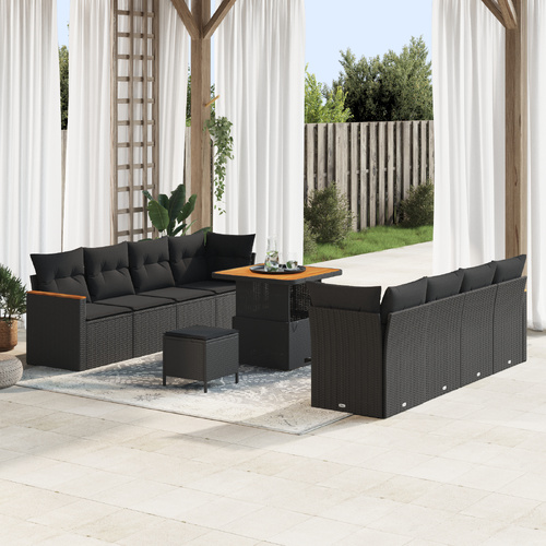 Garden Sofa Set with Cushion with Storage Black Poly rattan