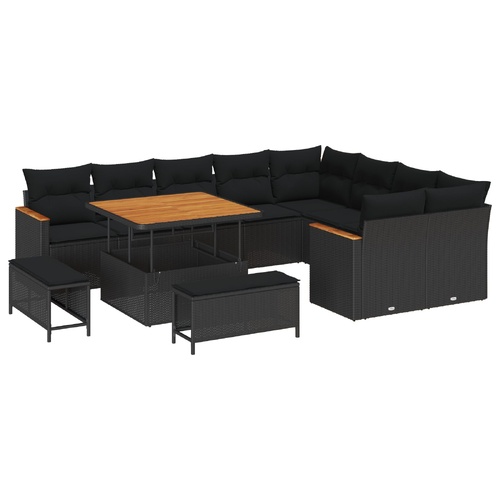Garden Sofa Set with Cushion 12 pcs Black Poly Rattan