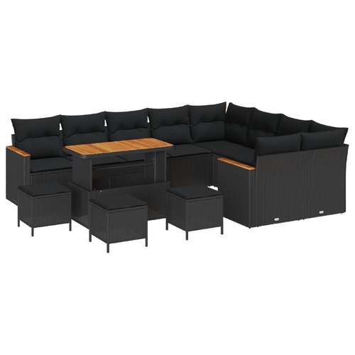 Garden Sofa Set with Cushion 13 pcs Black Poly Rattan