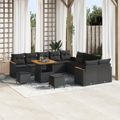 Garden Sofa Set with Cushion 13 pcs Black Poly rattan