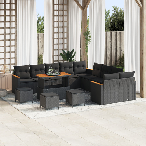 Garden Sofa Set with Cushion 14 pcs Black Poly rattan