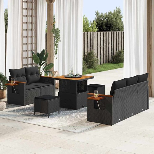 Garden Sofa Set with Cushion 10 pcs Black Poly Rattan