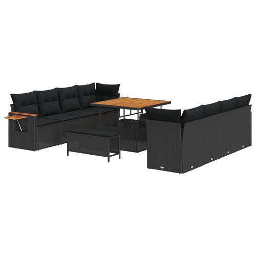 Garden Sofa Set with Cushion with Storage Black Poly rattan