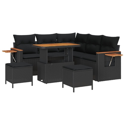 Garden Sofa Set with Cushion with Storage Black Poly rattan