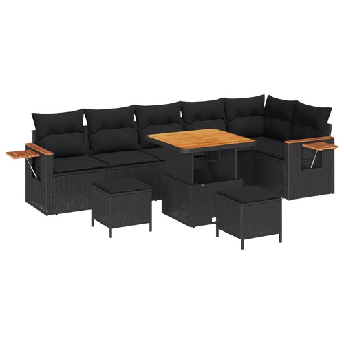 Garden Sofa Set with Cushion 11 pcs Black Poly Rattan