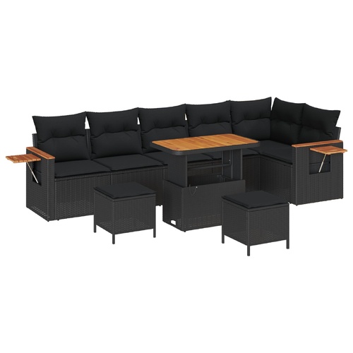 Garden Sofa Set with Cushion with Storage Black Poly rattan