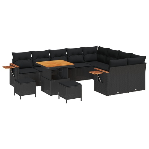Garden Sofa Set with Cushion with Storage Black Poly rattan