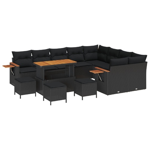 Garden Sofa Set with Cushion with Storage Black Poly rattan