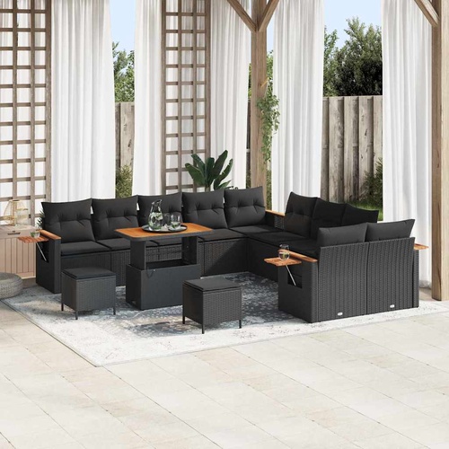 Garden Sofa Set with Cushion 17 pcs Black Poly Rattan