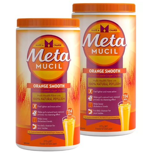 Metamucil Fibre Supplement Orange Flavour 2 X 673g Jars 100% Natural Psyllium