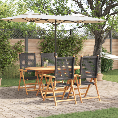 Garden Dining Set Folding 5 pcs Black Solid Acacia Wood
