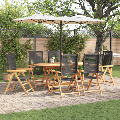 Garden Dining Set Folding 7 pcs Black Solid Acacia Wood