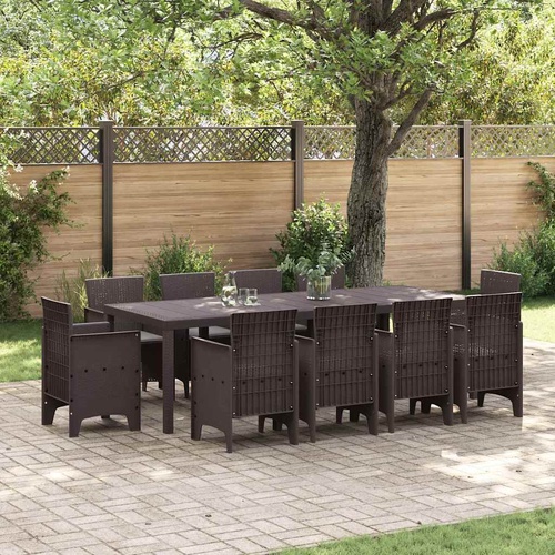 Garden Dining Set 11 pcs Brown Polt rattan
