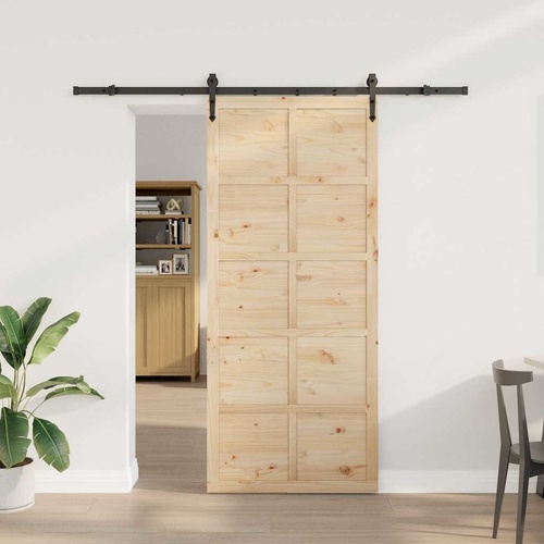 Sliding Door Brown 90 x 208 cm Solid pine wood