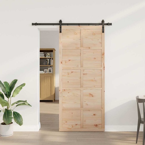 Sliding Door Brown 80 x 208 cm Solid pine wood