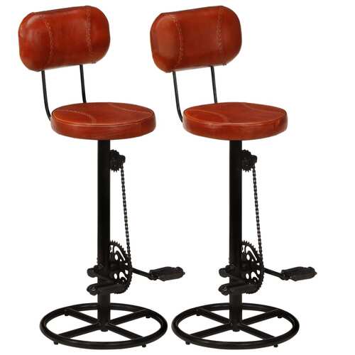 Bar Stools 2 pcs Black and Brown Real Goat Leather