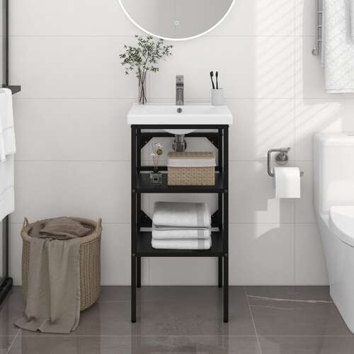 Bathroom Washbasin Frame Black 40x38x83 cm Iron