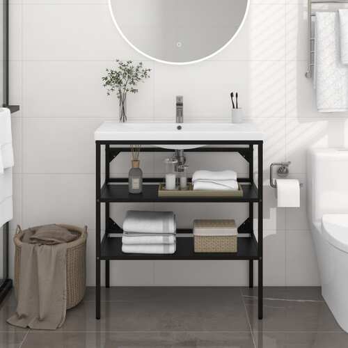Bathroom Washbasin Frame Black 79x38x83 cm Iron