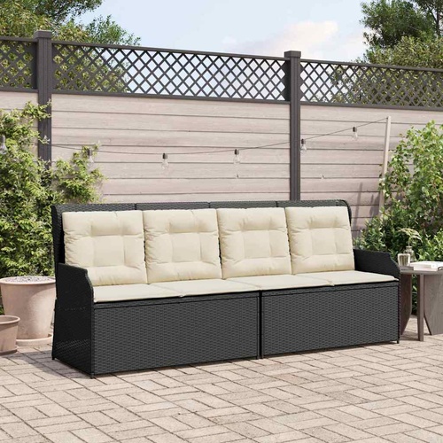 Garden Bench with Cushion Black and Cream White Poly Rattan
