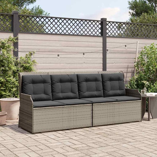 Garden Bench with Cushion Grey Poly Rattan