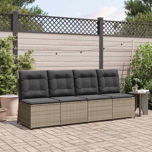 Garden Sofa with Cushion Grey Poly Rattan