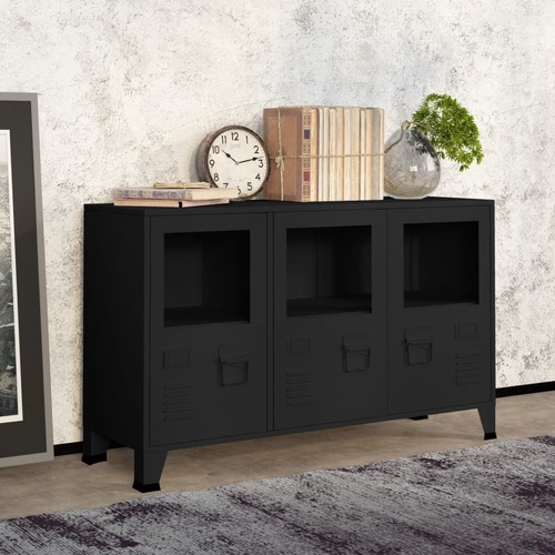 Industrial Sideboard Black 105x35x62 cm Metal and Glass