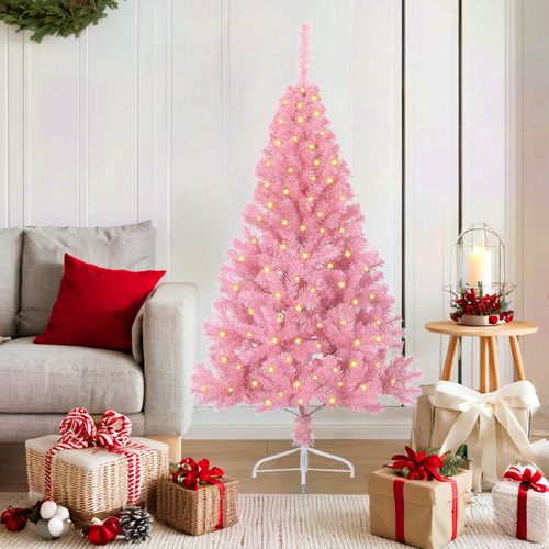 Christmas Tree with Decorative String Lights Pink 150 cm
