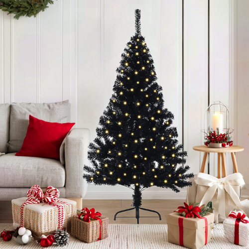 Artificial Pre-lit Christmas Tree Black 150 cm PVC