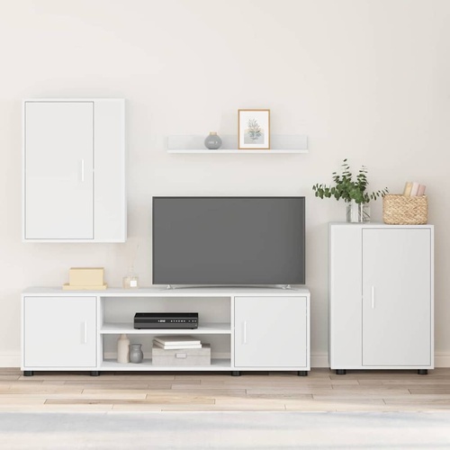 TV Cabinet Set Wall-mounted 4 pcs White Engineered wood