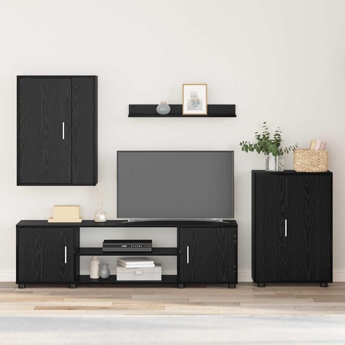 TV Cabinet Set Wall-mounted 4 pcs Black Oak Engineered wood
