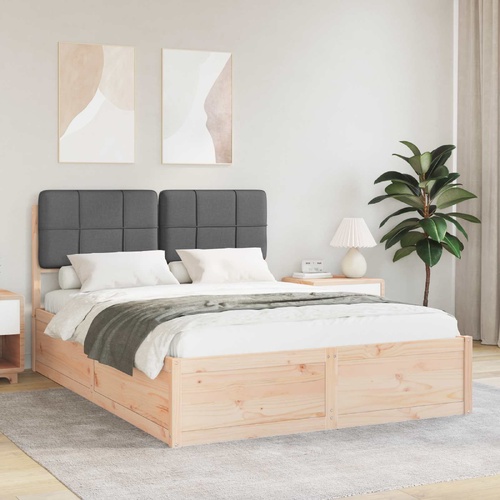 Bed Frame with Upholstered Headboard Dark Grey 135 x 190 cm