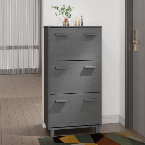 Shoe Cabinet "HAMAR" Dark Grey 59.5x35x117 cm Solid Wood Pine