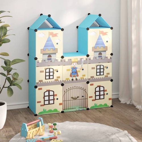 Cube Storage Cabinet for Kids with 8 Cubes Blue PP