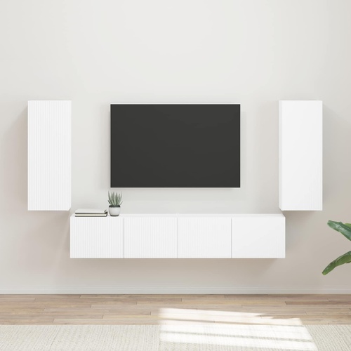 TV Wall Cabinet Set Wall-mounted 4 pcs White Engineered Wood