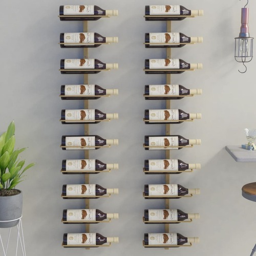Wall-mounted Wine Rack for 10 Bottles 2 pcs Gold Metal