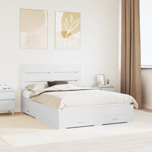 Bed Frame with Drawer White 150 x 200 cm Engineered Wood