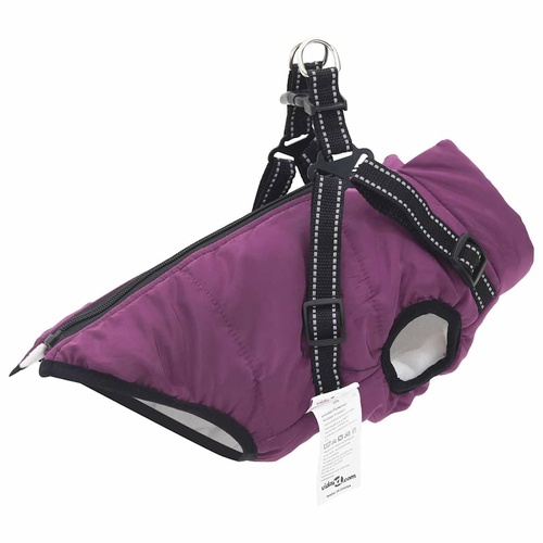 Dog Coat with Harness Purple 2XL Fleece and Polyester