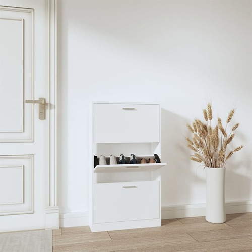 Shoe Cabinet White 59x17x108 cm Engineered Wood