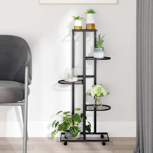 5-Floor Flower Stand with Wheels 44x23x100 cm Black Iron