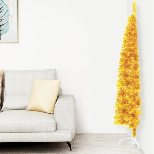 Slim Artificial Half Christmas Tree with Stand Gold 150 cm