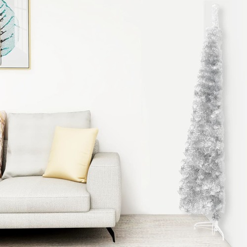 Slim Artificial Half Christmas Tree with Stand Silver 120 cm