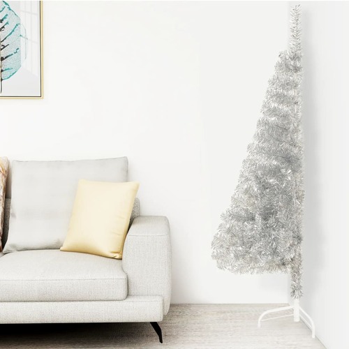 Artificial Half Christmas Tree with Stand Silver 150 cm PET