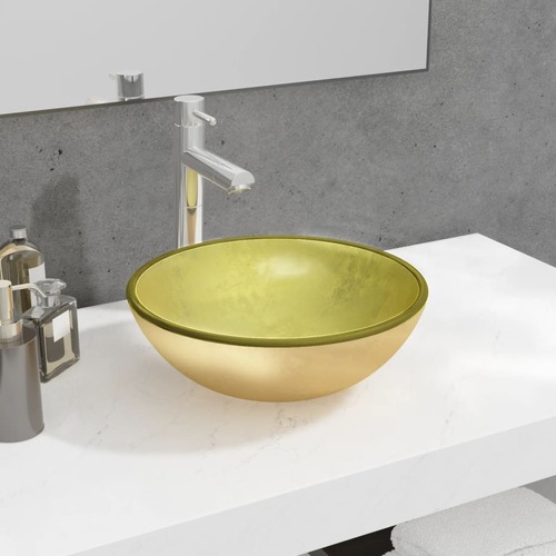 Basin Tempered Glass 35x12 cm Gold