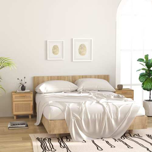 Bedside Cabinets 2 pcs Brown Solid Wood Pine and Natural Rattan