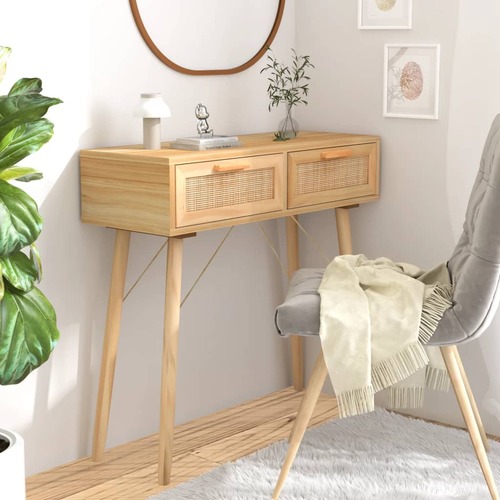 Console Table Brown 80x30x75 cm Solid Wood Pine&Natural Rattan