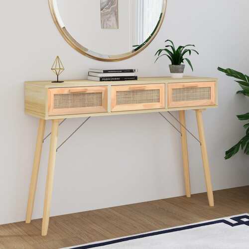 Console Table Brown 105x30x75 cm Solid Wood Pine&Natural Rattan