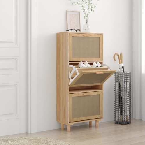 Shoe Cabinet Brown 52x25x115 cm Engineered Wood and Natural Rattan